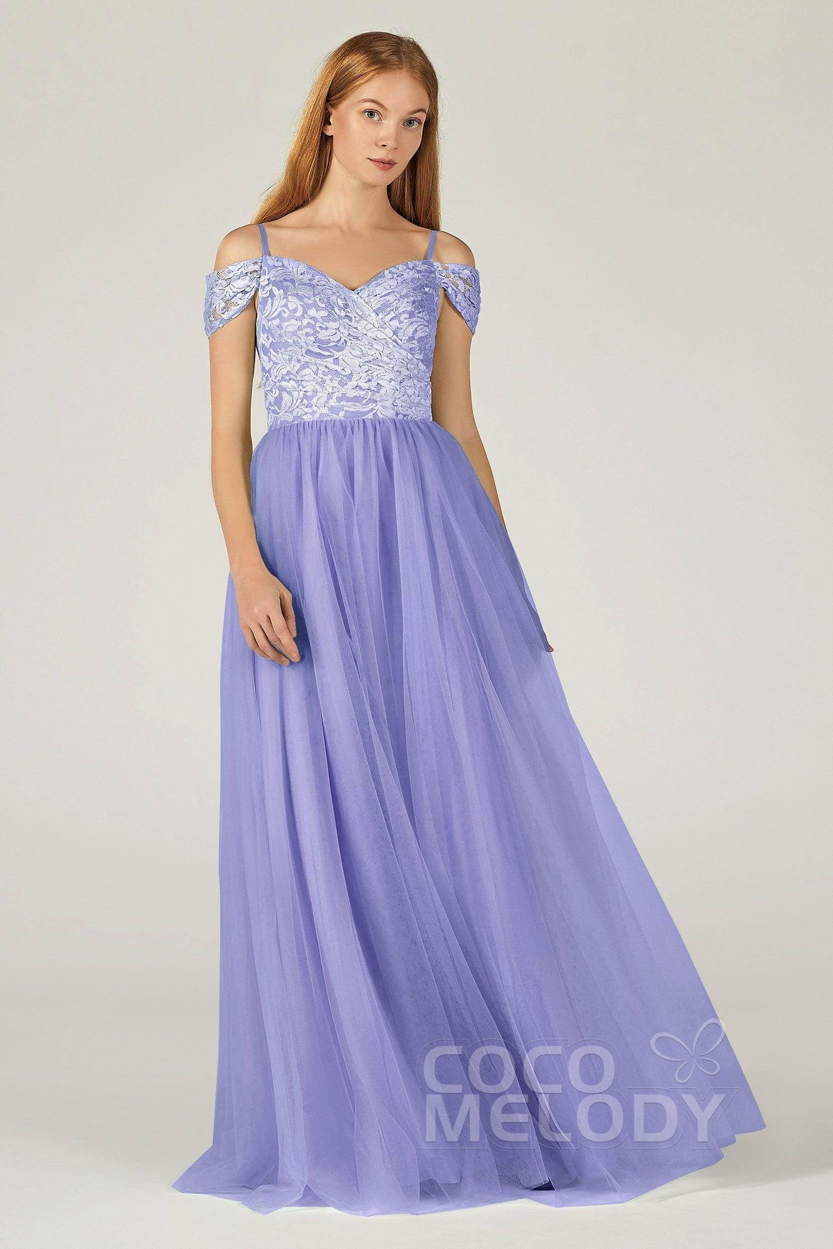 A-Line Floor Length Tulle Lace Bridesmaid Dress CB0384 - COCOMELODY